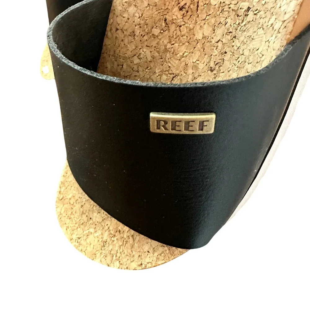 Reef Cushion‎ Scout Hi Black Platform Slide Sandals with Cork Footbed Women's 7